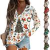 Women's Casual Fashion Christmas Graphic Printed Casual Print Long Sleeve V-Neck Pullover Top Blouse