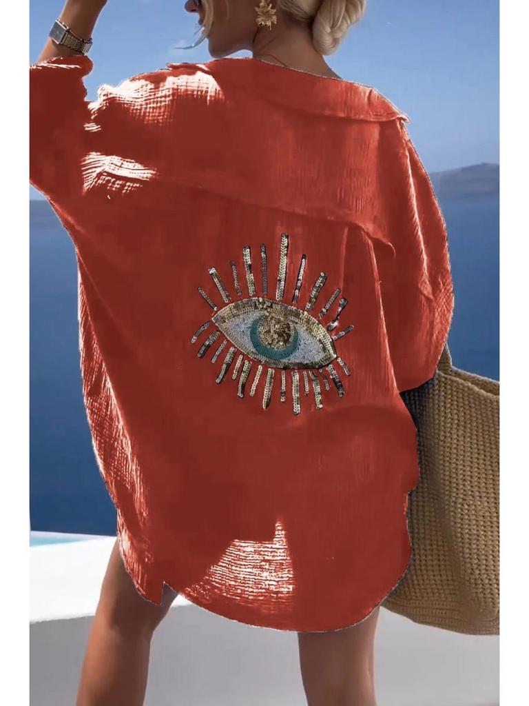 Женская повседневная хлопково-льняная рубашка с длинным рукавом и отложным воротником, весна/лето 2024