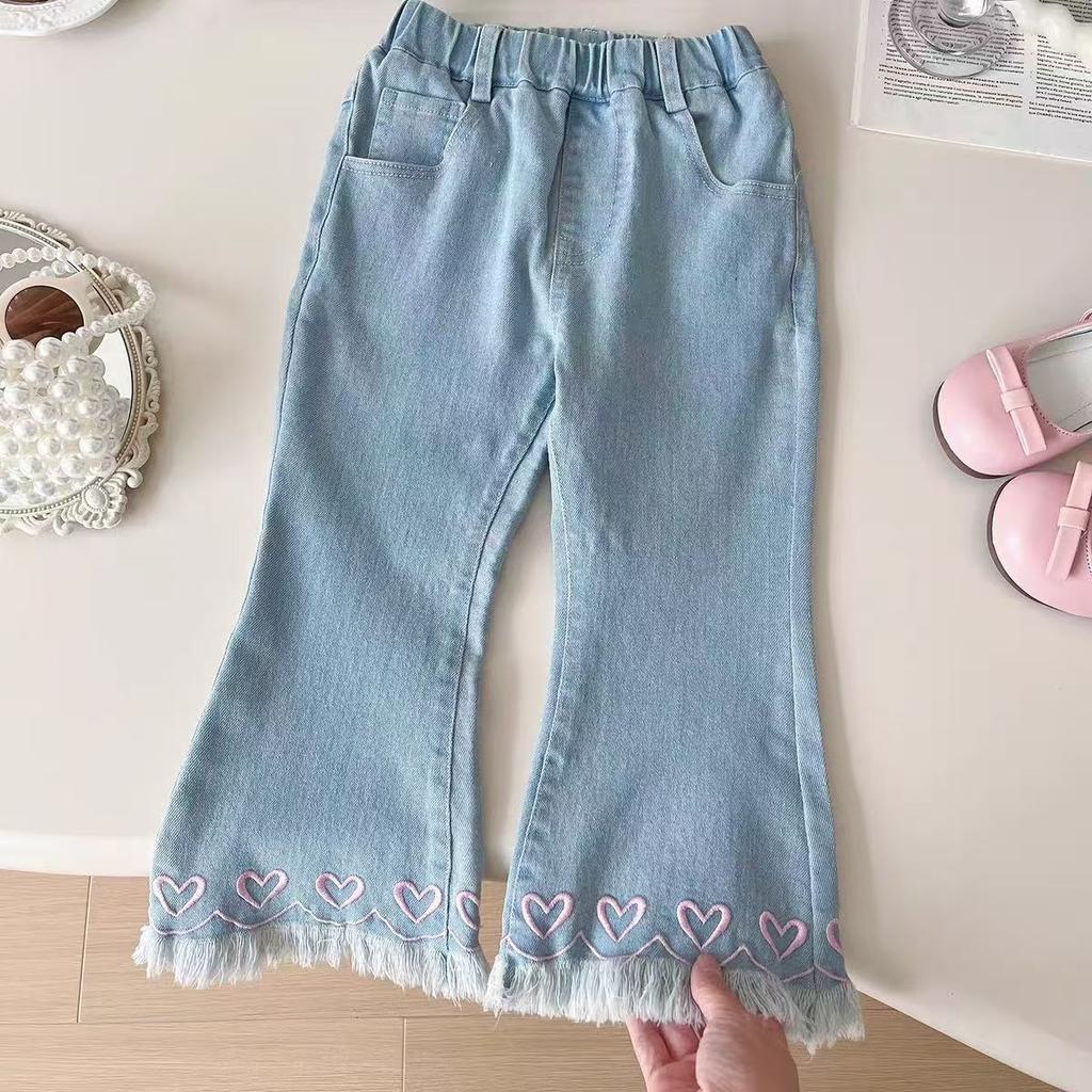 Girl's Love Lace Jeans Autumn Children's Fashion Dress Girl Baby Horn Pants