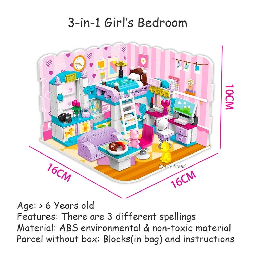 3in1 Girls Friends Morden Princess Детская площадка Дизайнерский набор Замок Дом Спальня DIY Building Block Игрушки для детей Рождественские подарки