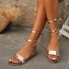 Сандалии в европейском и американском стиле, летние 2024 г., новые однотонные сандалии с плоской подошвой и нескользящим ремешком, Zapatos De Mujer