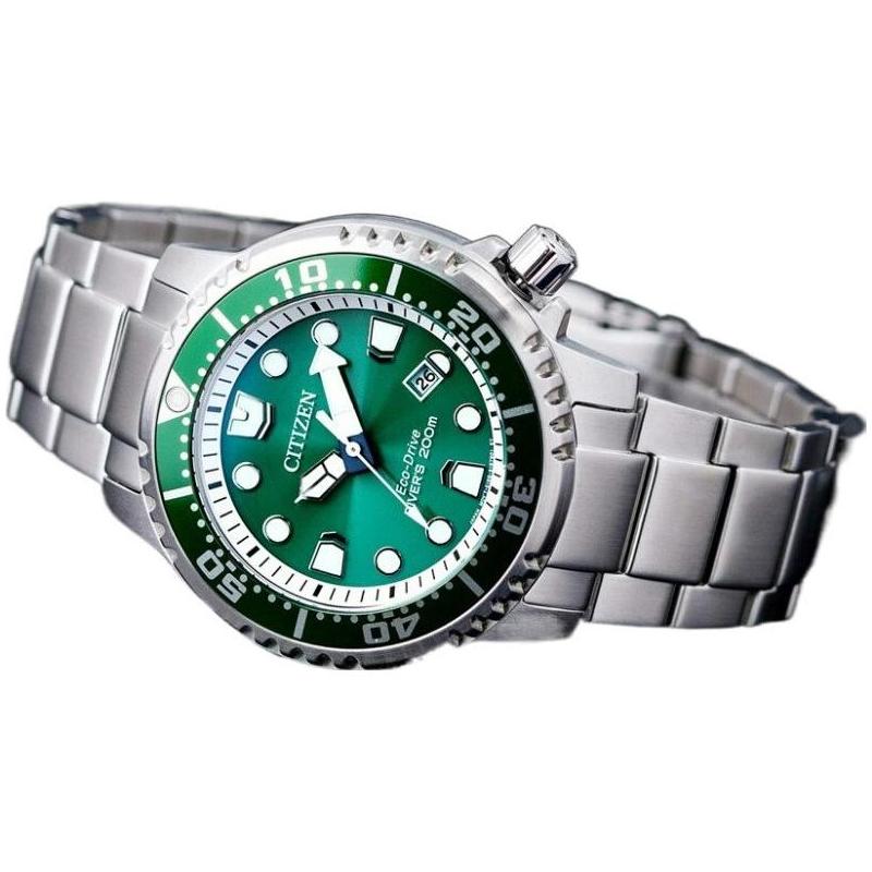 Citizen Мужские часы Promaster Series для дайвинга Зеленый Призрак Воды Светящиеся Солнечные Кварцевые Стальной Ремешок Зеленые BN0158-85X