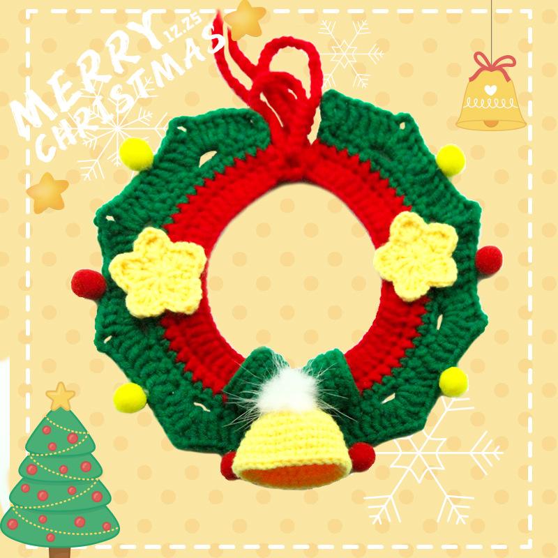 Christmas Holiday Decoration Pet Crochet Wreath Collar with Bell Handmade Yarn Festive Accessory for Dogs & Cats collar