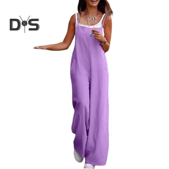 Женский комбинезон без воротника, на тонких бретельках, без спинки, без рукавов, свободный, широкий, полная длина, комбинезон, повседневная одежда