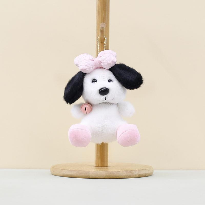 Adorable Plush Dog Keychain With Bowknot Soft Toy Doll Bag Charm In Pink Yellow Green And Purple