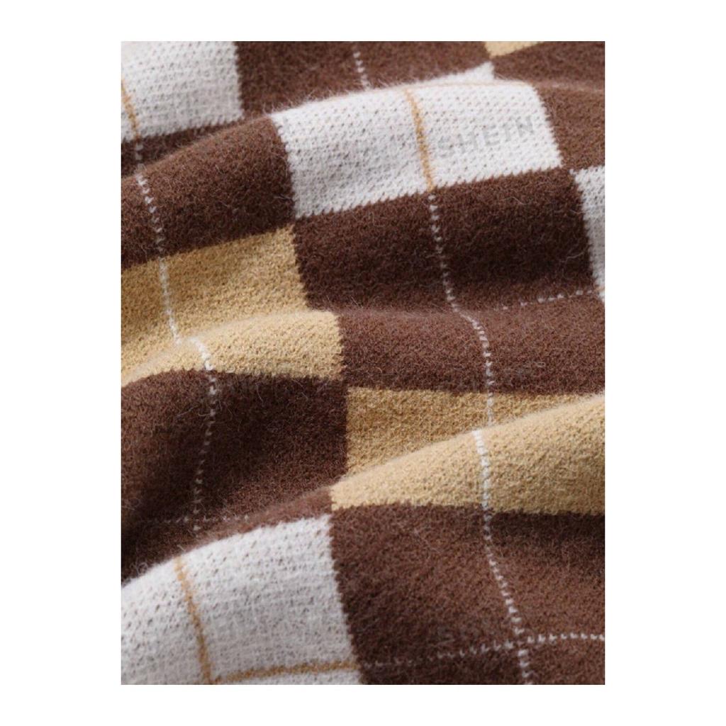 Women's Square Patterned Tile Crew Neck Knitwear Sweater