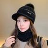 Зимняя новая шерстяная шляпа с козырьком, женская утолщенная теплая защита ушей, вязаная шапка с помпоном, ветрозащитная вязаная шапка