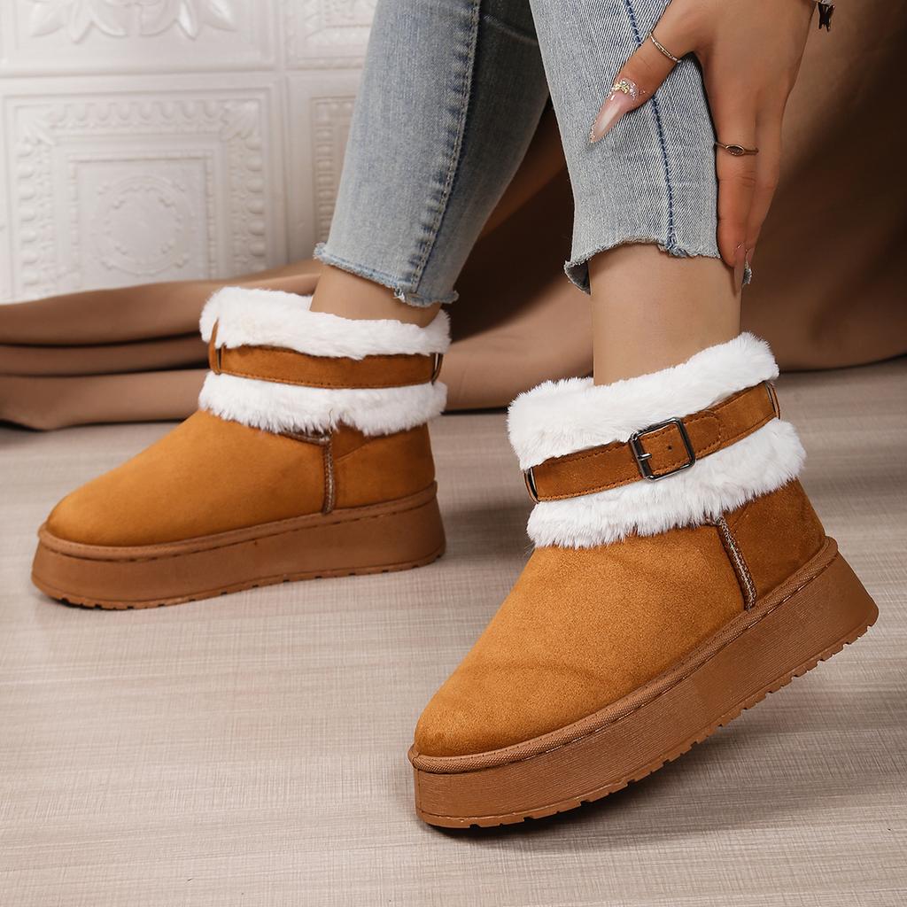 Fashion Women Single Boots Casual Comfort Warm Non-slip Snow Boots Women Winter New Outdoor Women Shoes Thick Soled Plush Mid-calf Boots