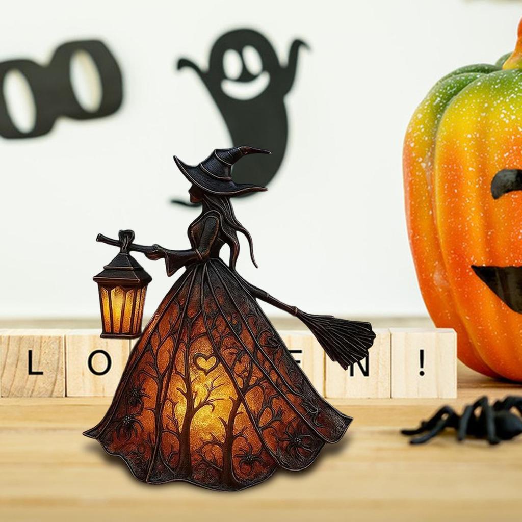 Хэллоуинская лампа ведьмы, Готический жуткий декор ведьмы с фонарем, Уникальная настольная лампа-фигурка для украшения, Стоящий ночник для домашней вечеринки