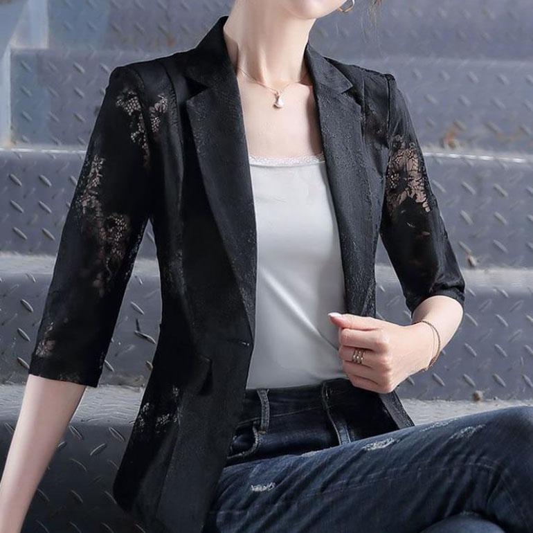 Кружевной костюм с принтом, утягивающий костюм в Корейском стиле, весенне-летняя мода в женском стиле, тонкий тонкий костюм, пальто, женский солнцезащитный крем