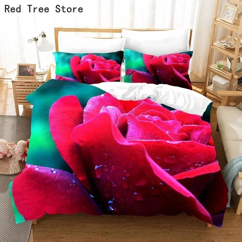 Plants and Flowers Print Bedding Set Rose Pattern Adults 3D Duvet Cover Queen King Size for Double Bed Without Sheet and Blanket
