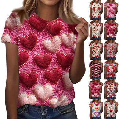 Женская модная повседневная футболка с коротким рукавом и круглым вырезом с принтом ко Дню святого Валентина