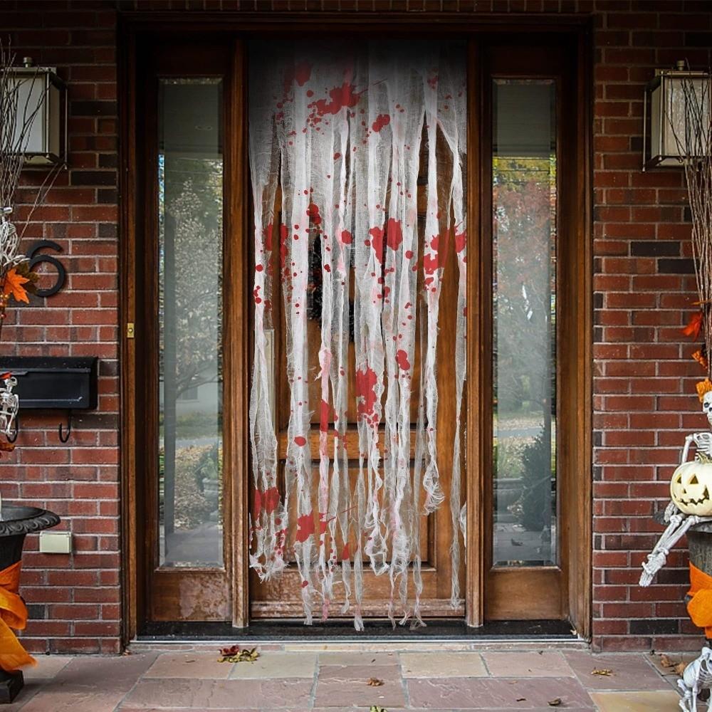 Irregular Frayed Torn Strip Scary Bloody Curtain Blood Splatter Gauze Door Hanging Ghost Festival