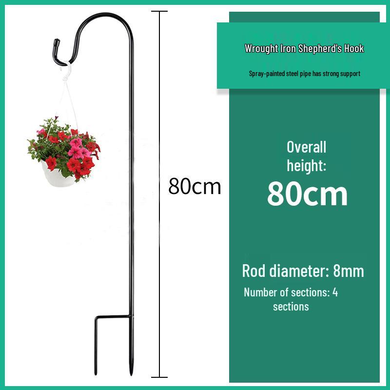 Wrought Iron Shepherd's Hook: Outdoor Garden String Light Support Pole for Courtyard and Balcony.