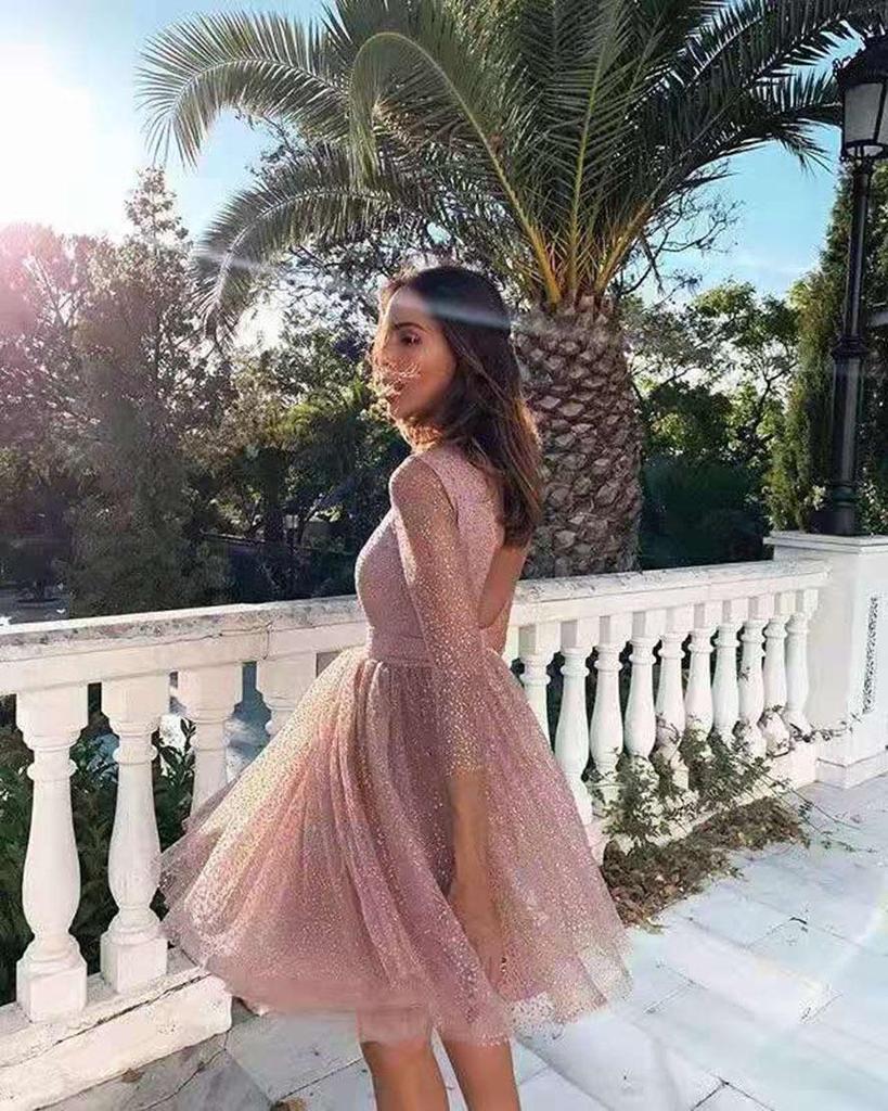 Европейское и американское женское прозрачное платье с круглым вырезом и длинными рукавами, сексуальное