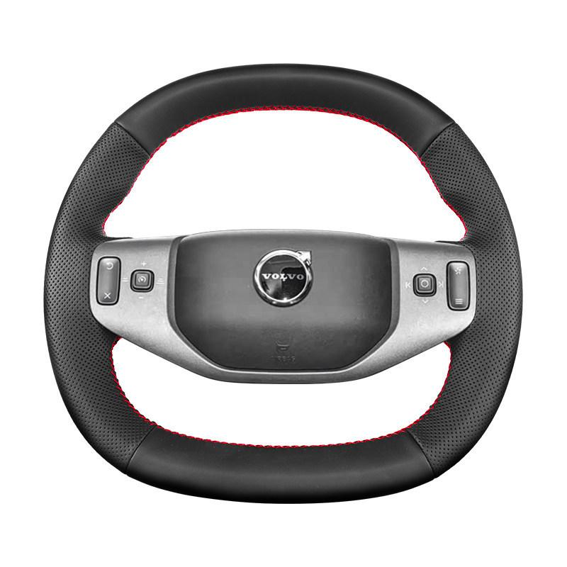 For Volvo XC70 2025 2026 Hand Stitched Steering Wheel Cover DIY Black Leather Full Coverage Protection Wheel Cover Accessory