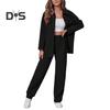 2 Pcs/Set Fall Spring Women Shirt Pants Set Long Sleeves Lapel Button-down Blouse with Chest Pocket Elastic Waist Trousers OL Commuting Sport
