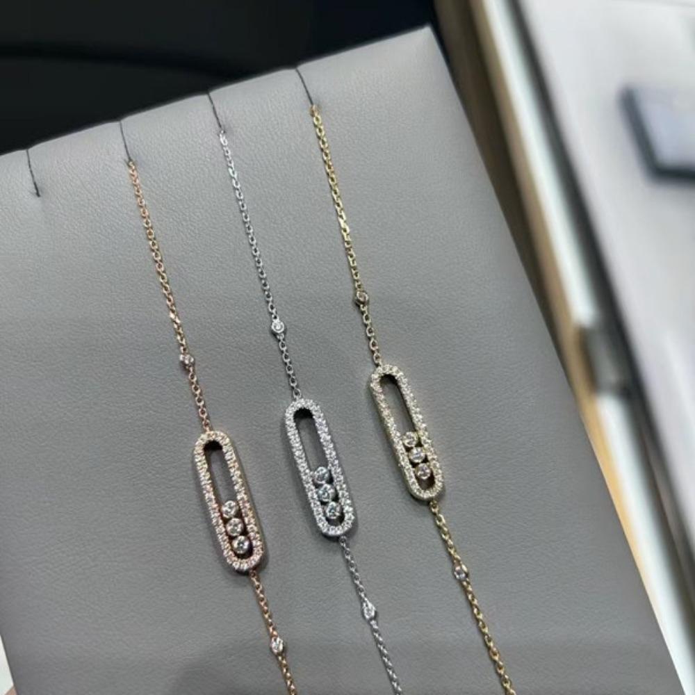 Полный бриллиантовый браслет Розовое золото Три бриллианта Скользящий регулируемый Цирконий Посеребренные украшения