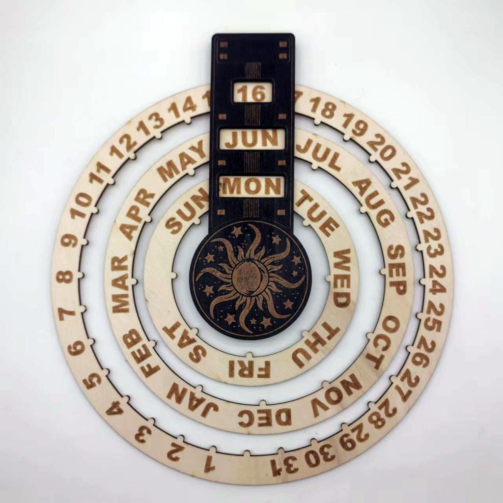 Wall Wooden Perpetual Calendar Creative Wood Wall Decoration For Living Room Wood Rustic Circular Wall Mounted Spin Perpetual