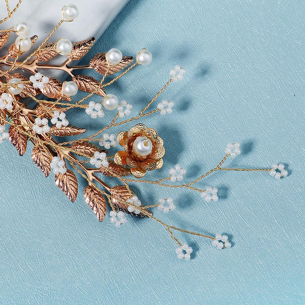Wedding Barrettes Clip Headpiece Handmade Leaf Flower Hair Clips with Pearl Core for Thick Hair Styling Decoration