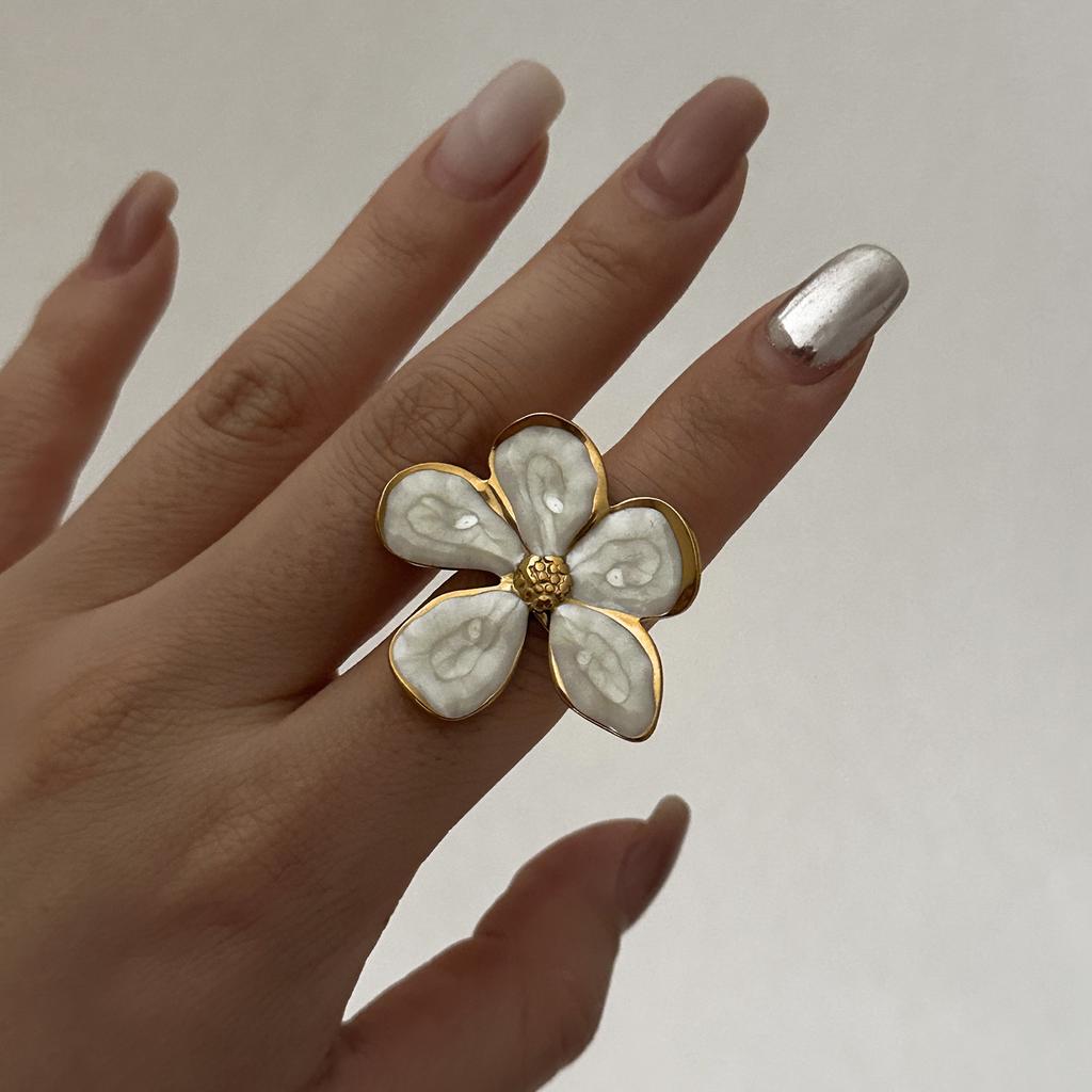 Xiyin's new stainless steel ring is electroplated with 18k real gold, French retro white gold dripping oil ring jewelry.