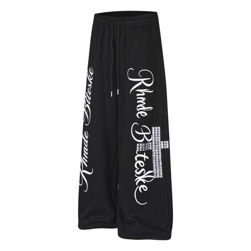 Mens Loose Straight Leg Sweatpants Streetwear Cross Print Casual Pants Youth