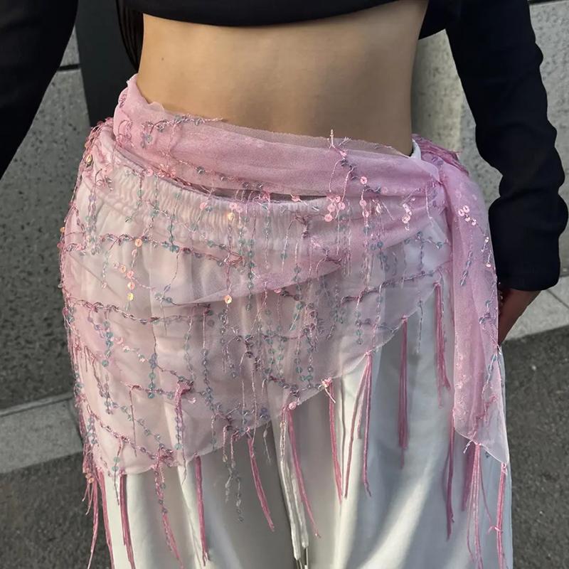 Versatile Belly Dance Waist Chain Tassel Triangular Scarf Waist Belt Jazz Dance Accessories Indian Dance Holiday Fart Curtain