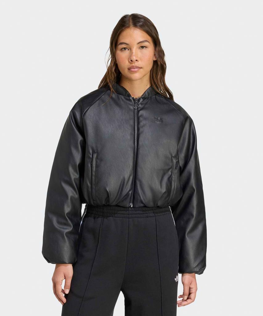 ADIDAS Faux Leather Bomber Synthetic Down Jacket - Black / Jx5332