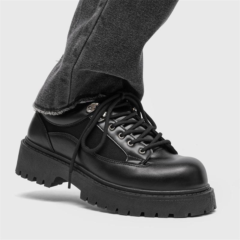 New men's black casual leather shoes big head niche low top thick sole heightening men's shoes Z