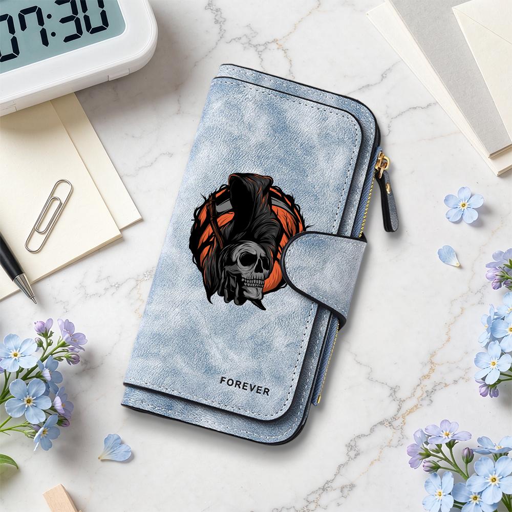 Gothic Skull Pattern Long Wallet Forever Stylish Purse for Daily Use