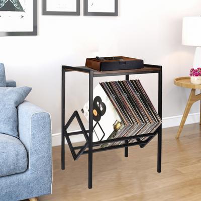 Двухслойная виниловая стойка для пластинок, текстура дерева, сверхмощная металлическая ножка, гостиная, спальня, офис, 80 альбомов, проигрыватель, проигрыватель, подставка для хранения