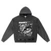 DTG Print Knitted Denim Zip-Up Hoodie Money Control Brother Print Zipper Hoodies