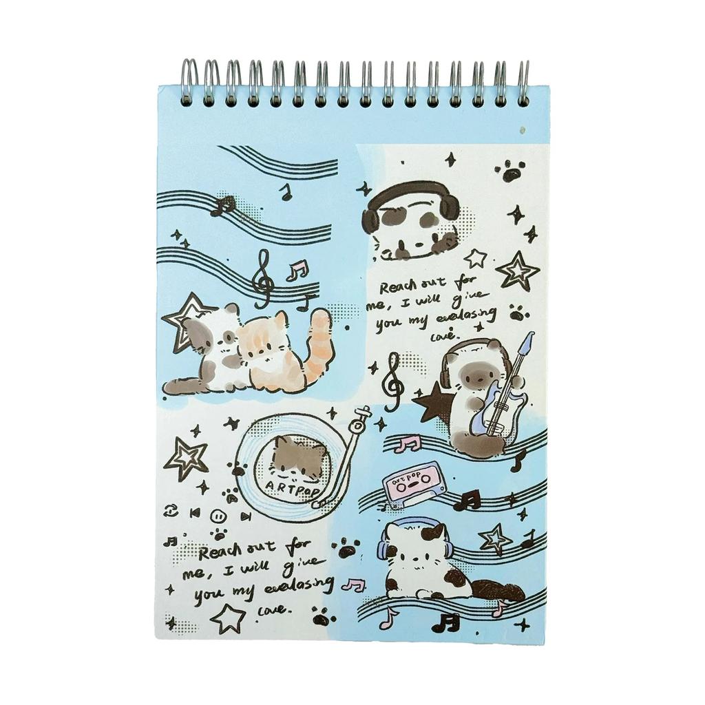 A5 Upturn Coil Book Cat Pattern Notebook Cute Dog Notebook Student Horizontal Line Record Book 80 Sheets