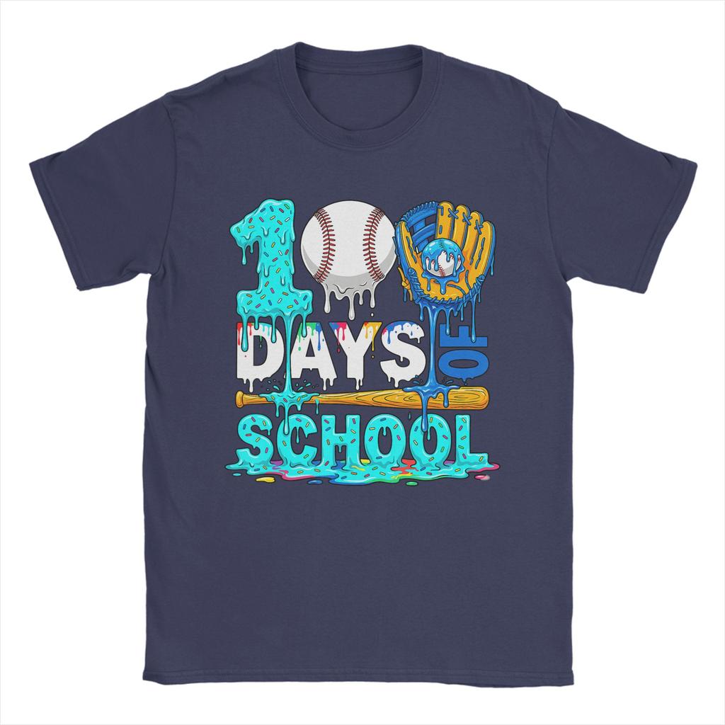 Unisex 100 Days of School Baseball Ice Cream Drip Player T Shirts Cotton Clothing Novelty Short Sleeve Tee Shirt Party TShirts