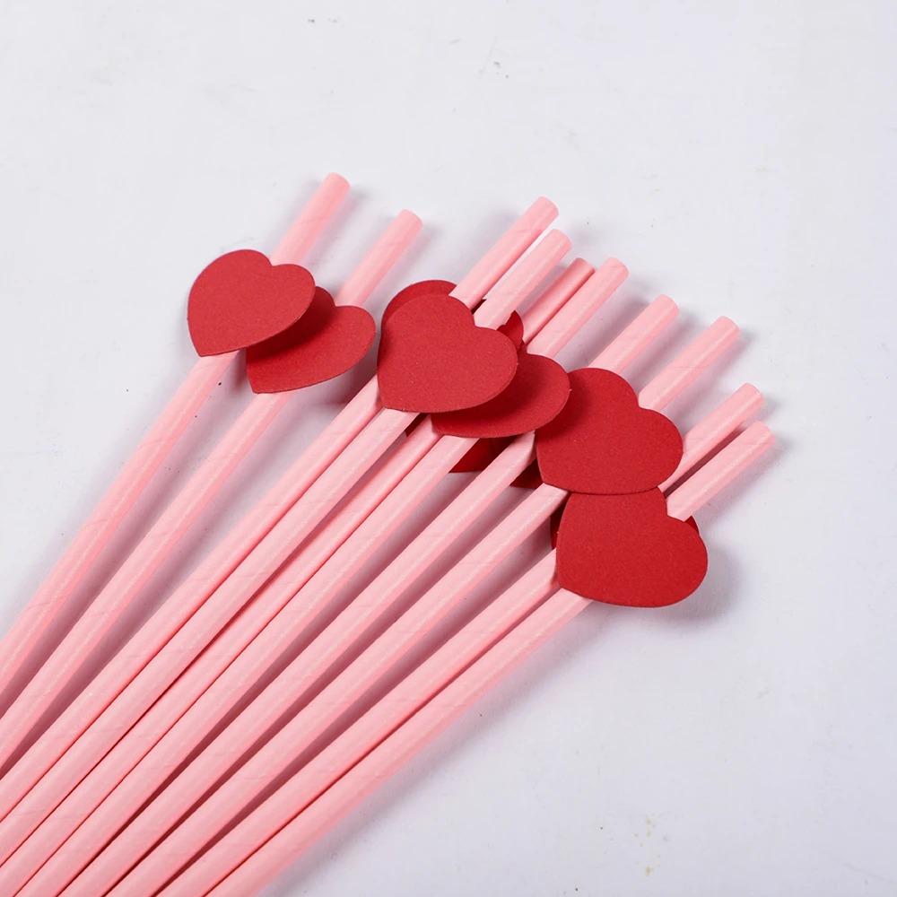 20Pcs Degradable Heart Paper Straws Eco-friendly Disposable Drinking Straw  Chinese Valentine's Day