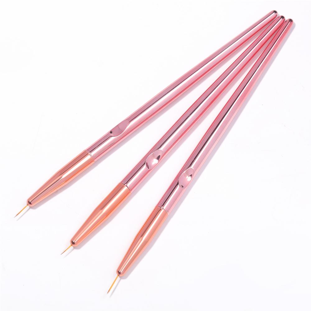 Rose Gold 3Pcs/set Nail Art UV Gel Liner Painting Brushes Drawing Flower Striping Design Manicure Tools Kits