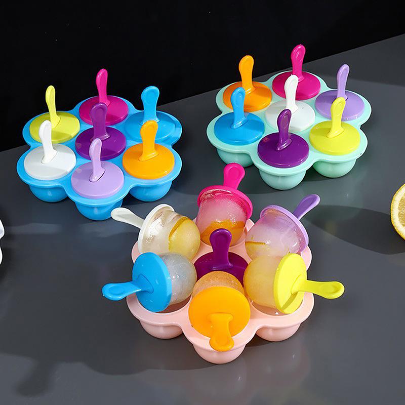 7 отверстий DIY Ice Cream Pops Силиконовая форма для мороженого, шарики для мороженого, формы для фруктового мороженого, детские фруктовые шейки, аксессуары для домашней кухни, инструмент