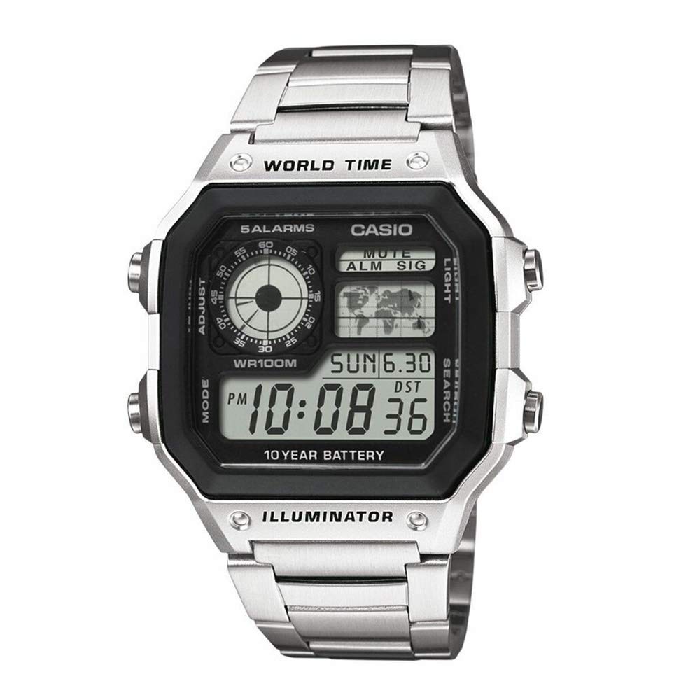 CASIO and Standard Silver Digital Square Retro Watch Men's Women's AE-1200WHD-1A