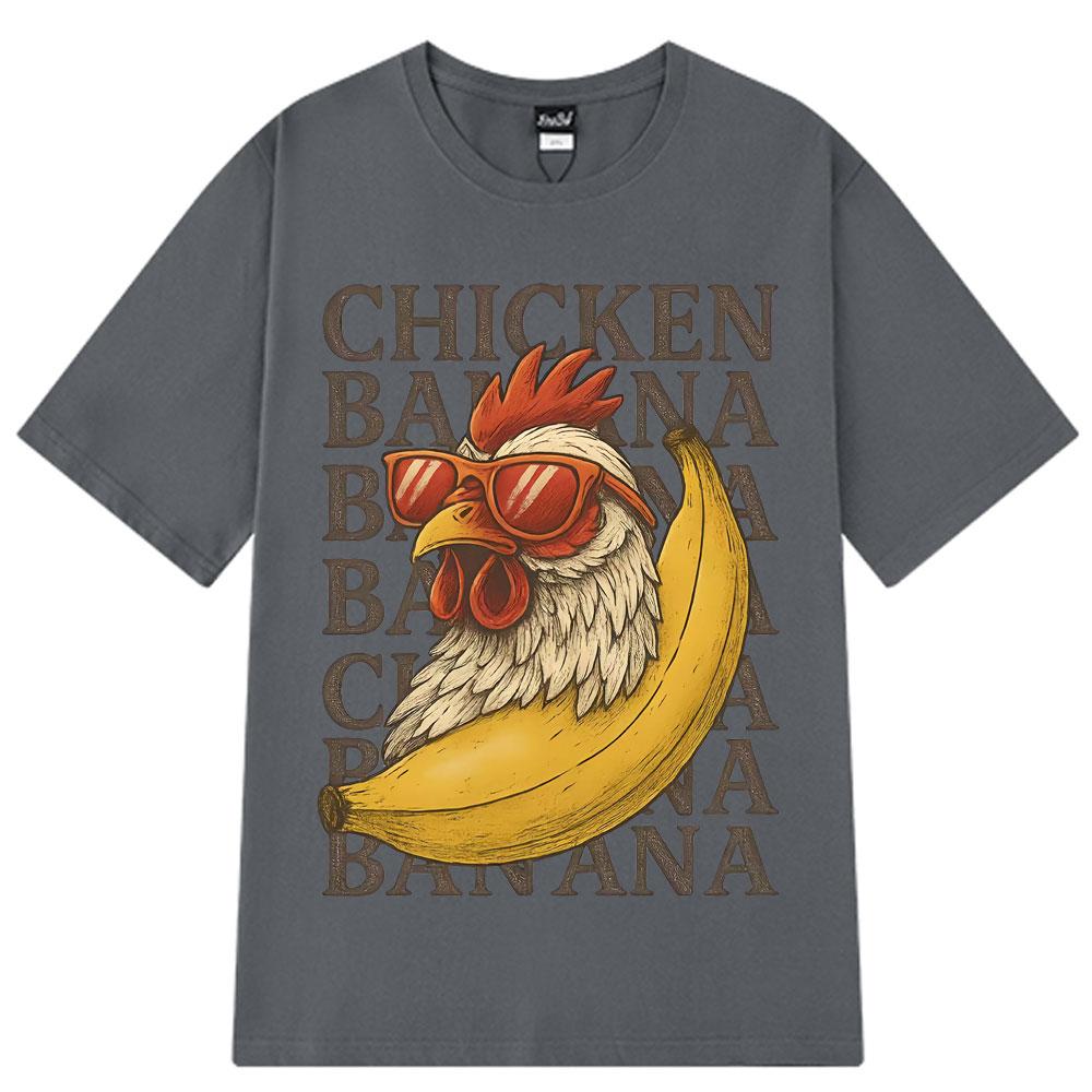 2026 Summer Sport Hip Hop Chicken Banana Funny Print Cotton TShirt Breathable Unisex Plus Size Loose Casual Tops Y2k