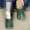 2025 лето новые повседневные шлепанцы сращивание баотоу полушлепанцы квадратный носок плоская подошва литературные сандалии женские зеленые
