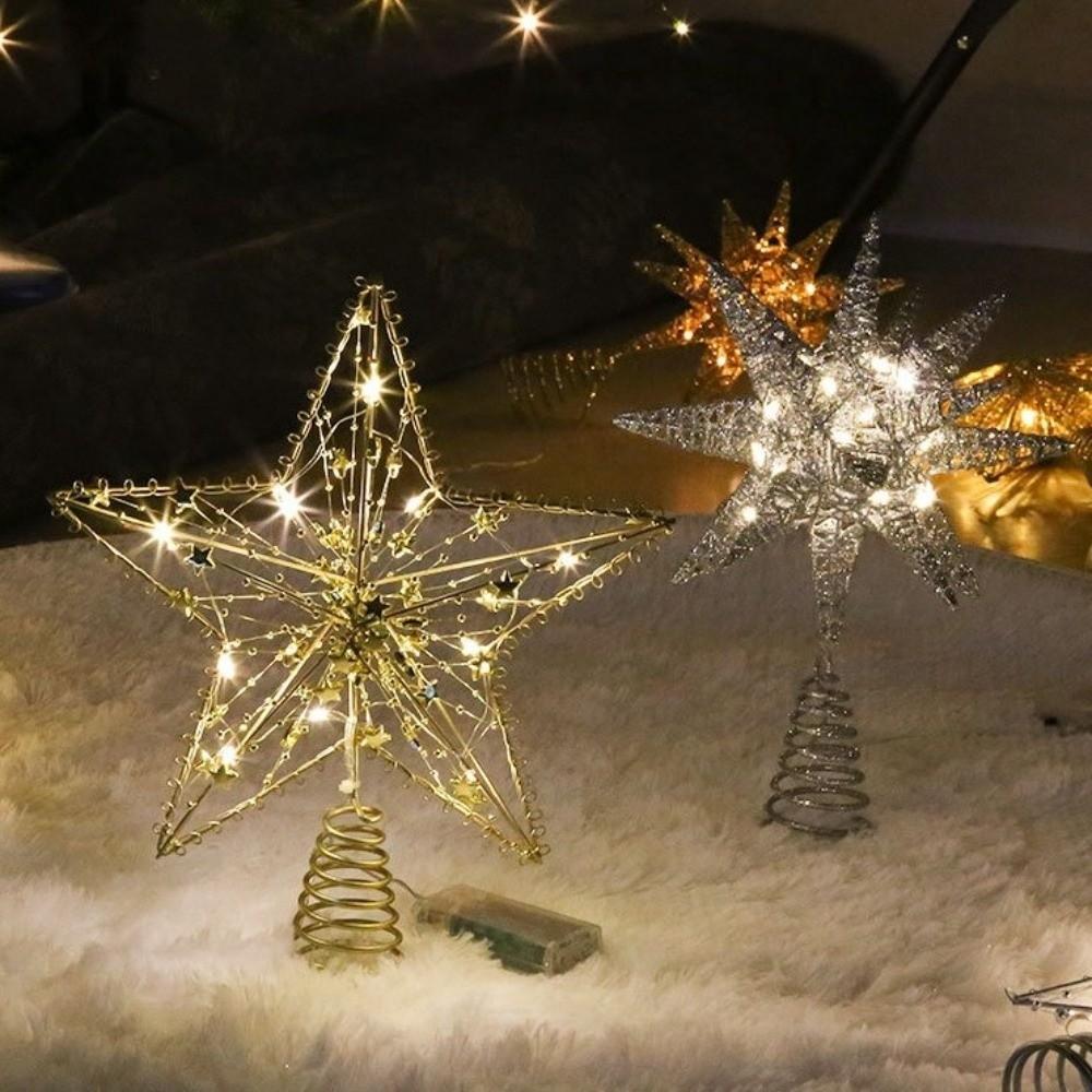Iron Christmas Trees Topper Hollow Snowflakes Glowing Tree Topper New Xmas Tree Ornament