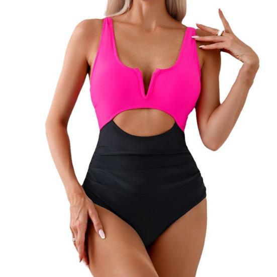 Женский сексуальный монокини с контролем живота, цельный купальник с v-образным вырезом, без рукавов, лоскутный цвет, с высокой талией