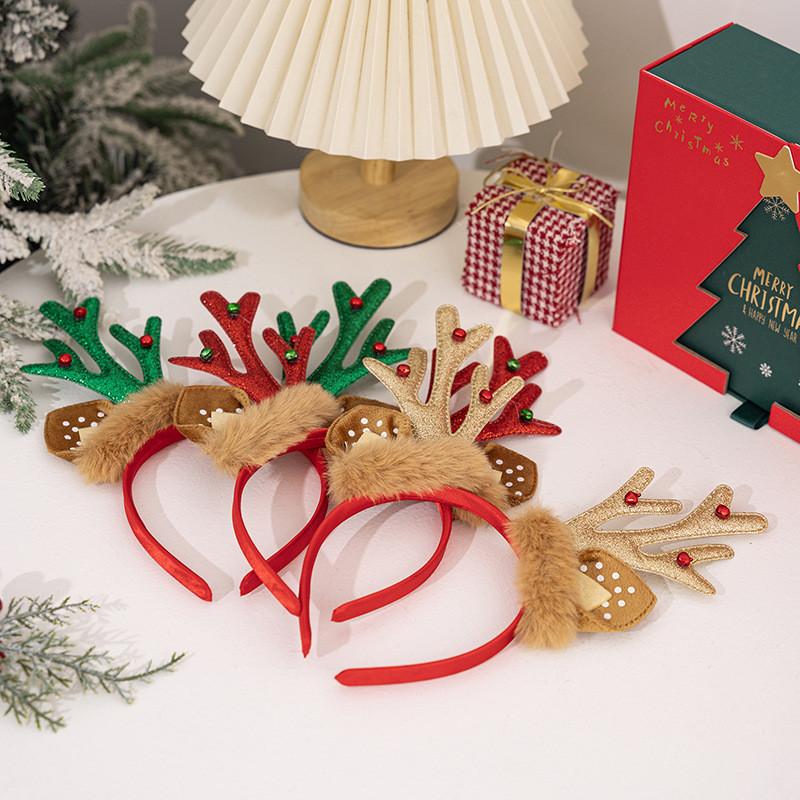 Adorable Christmas Reindeer Antler Headband In Red Green And Gold Color