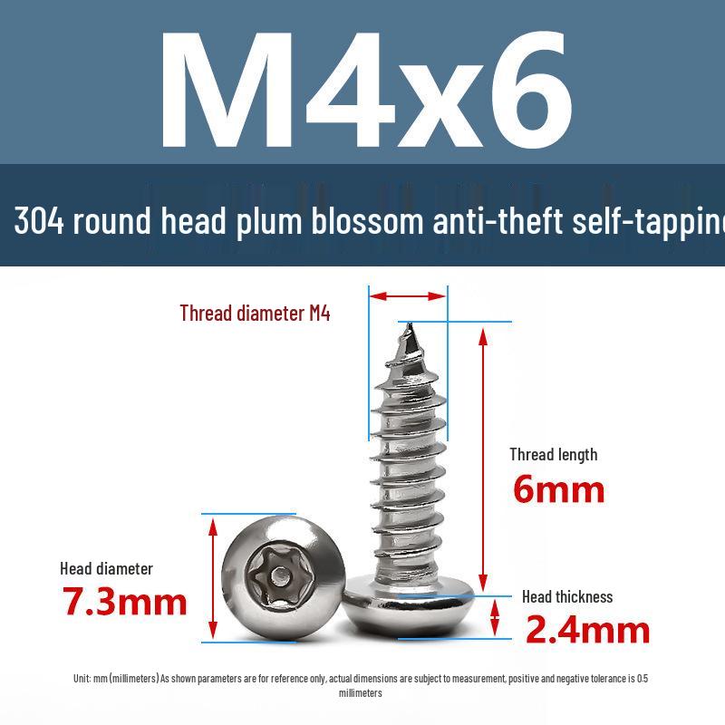 Yigu 304 Anti-Theft Torx Pin Self-Tapping Screws: M2-M5 Round Head, Mushroom Head, Pointed Tail Wood Screws