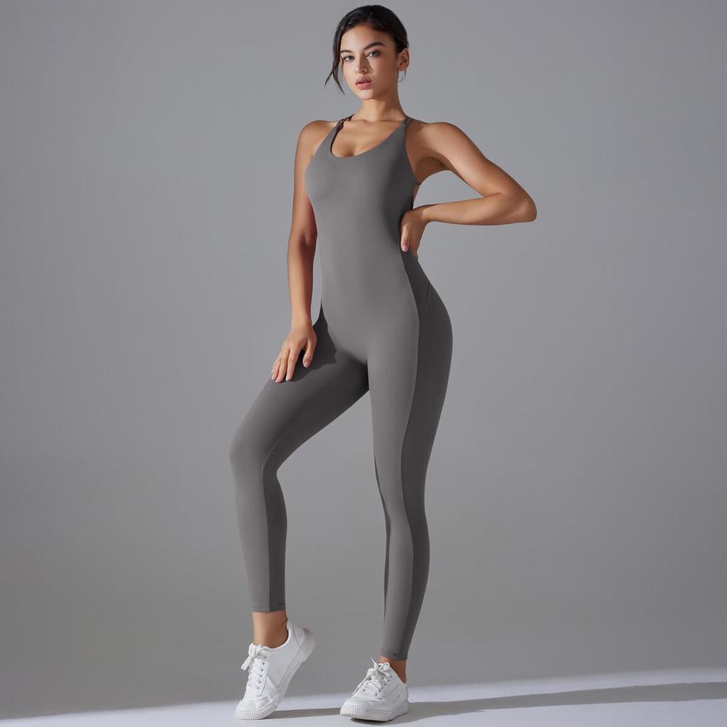 Евро-американский комбинезон для йоги с драпировкой и эффектом лифтинга бедер: Быстросохнущее и красивое бодикон с открытой спиной для фитнеса и бега
