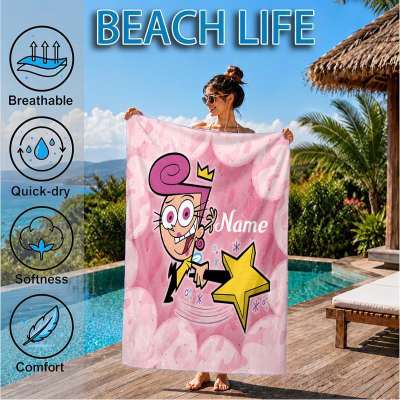 Custom Name Friendship Adventure OddParents Beach Towel Microfiber Beach Towel, Lightweight and Quick-Dry, for Summer Travel, Swimming Pool Gift