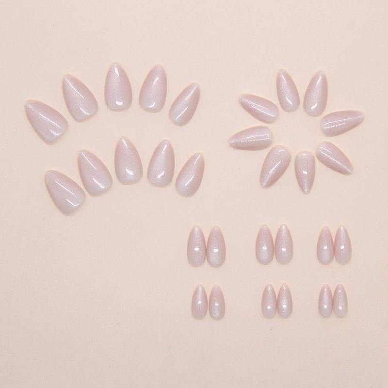 30 шт. Глиттер Кошачий глаз Накладные ногти Миндаль Накладной ноготь Полное покрытие Клей на ноготь Акриловый Искусственный ноготь Наклейки для ногтей