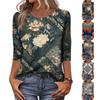 Ayollar uchun moda vintage 3/4 yengli top, ayollar kundalik uch chorak yengli dumaloq yoqali bosmali futbolka bluzka