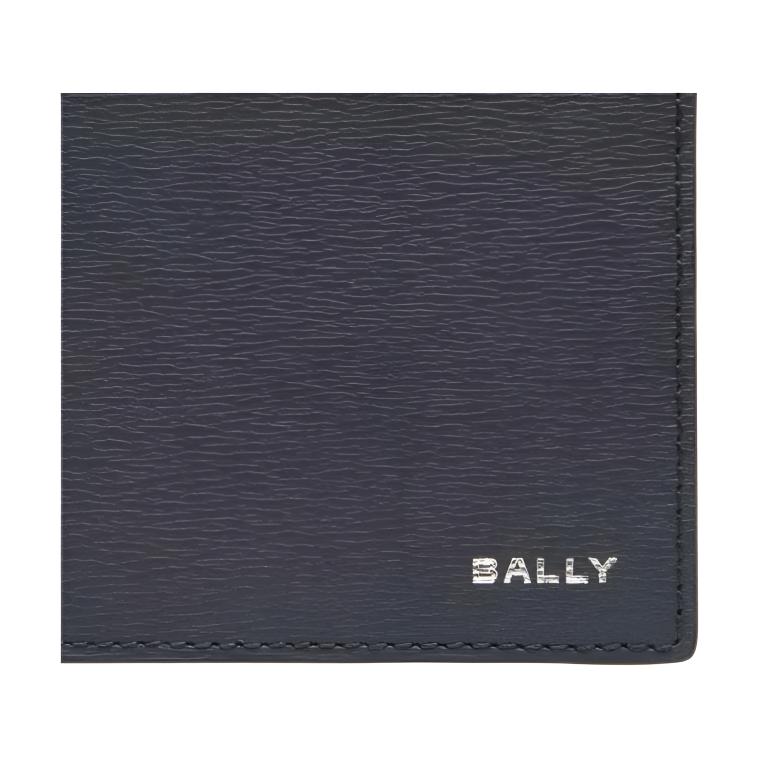 Bally Кошелек мужской из телячьей кожи, синий, с принтом логотипа Crossing, двойного сложения 6305290