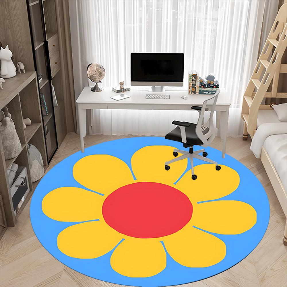 1pc Flower Bloom Office Round Area Rug, Mat Suitable For Office, Under Office Chairs Bedroom Living Room Home Decor, Room Deco